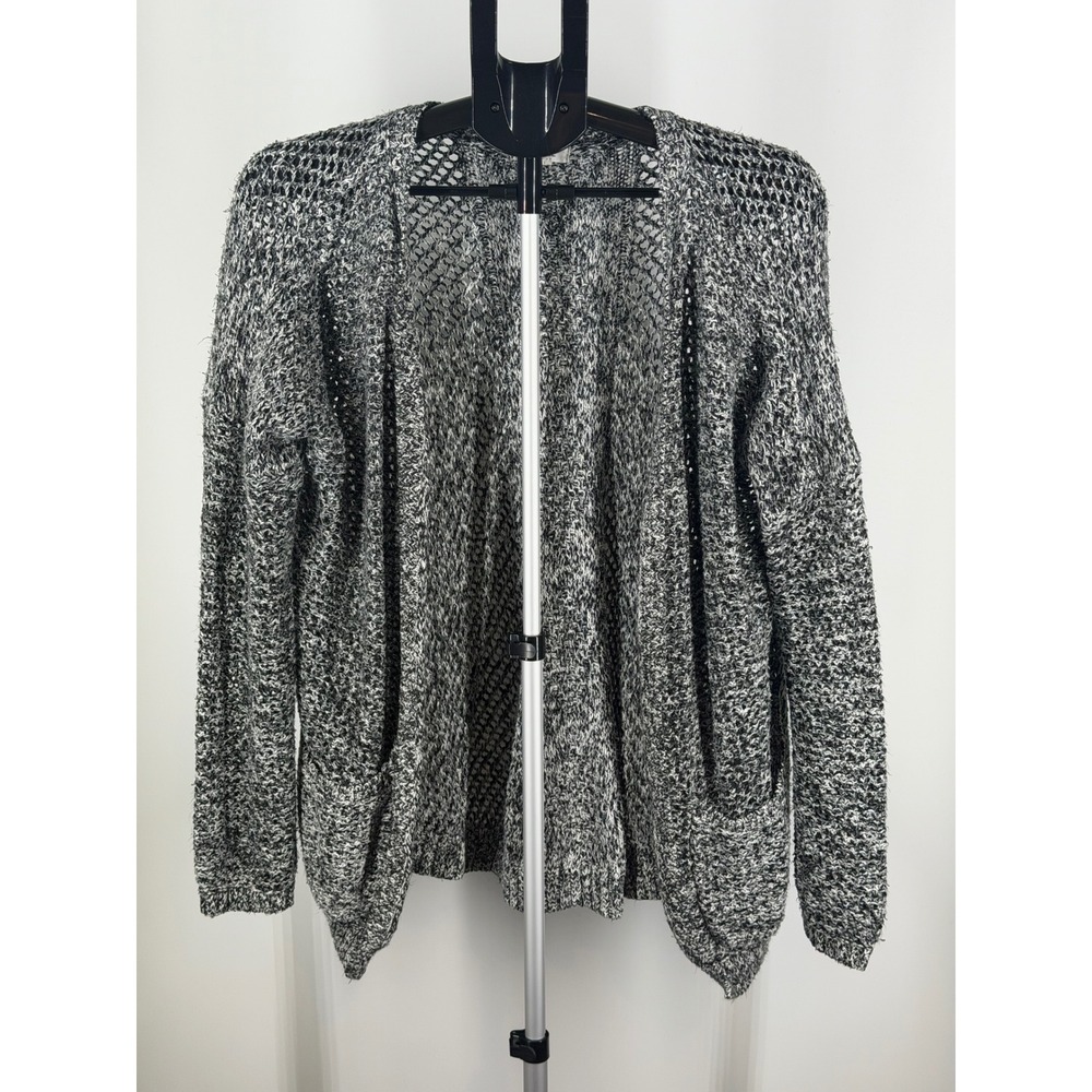 Garage Womens Marled Knit Open Front Cardigan Black White Size ML Pockets